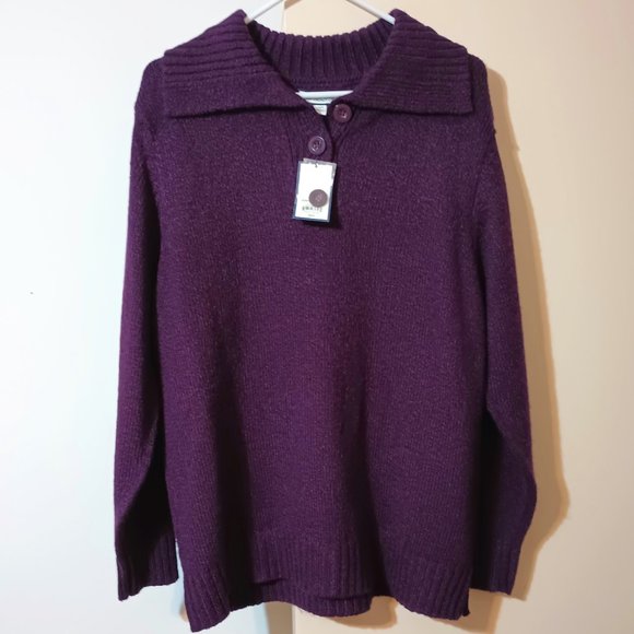 NWT~Croft & Barrow's Pull-on Acrylic 1/4 Button Front Sweater w/ Ribbed Trimming - Picture 1 of 4